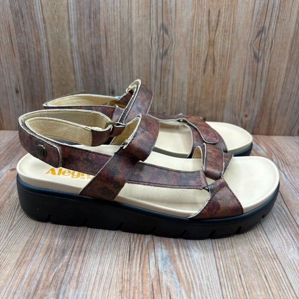 Alegria Henna Sling Back Sandals Brown Swirl Pattern Sz 38